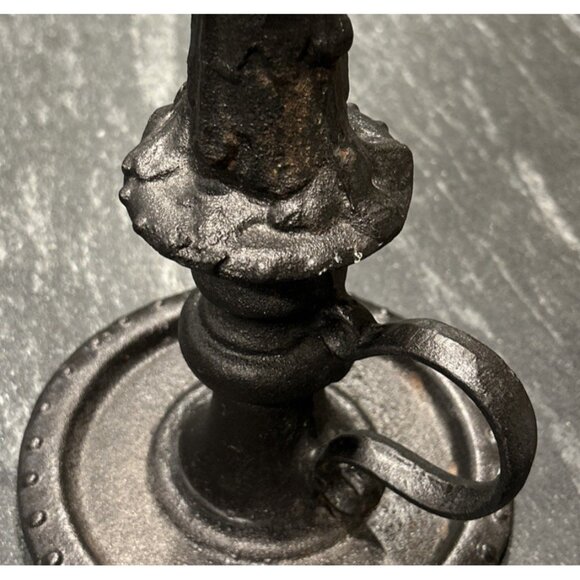 Vintage Cast Iron Candle Stick Holder Colonial Goth Scrooge Chamber Taper 8” - Picture 2 of 5